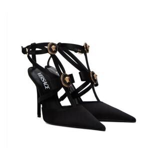 NIB Versace Gianni Ribbon EU 40 US 10 Black Satin Cage 110mm Pumps Runway $1,325